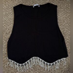 ZARA- Black Beaded Fringe Women's Cropped Top SIZE M/L